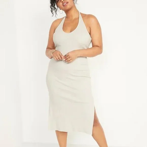 Old Navy Fitted Sleeveless Halter Rib-Knit Midi Dress for Women New - Picture 6 of 7